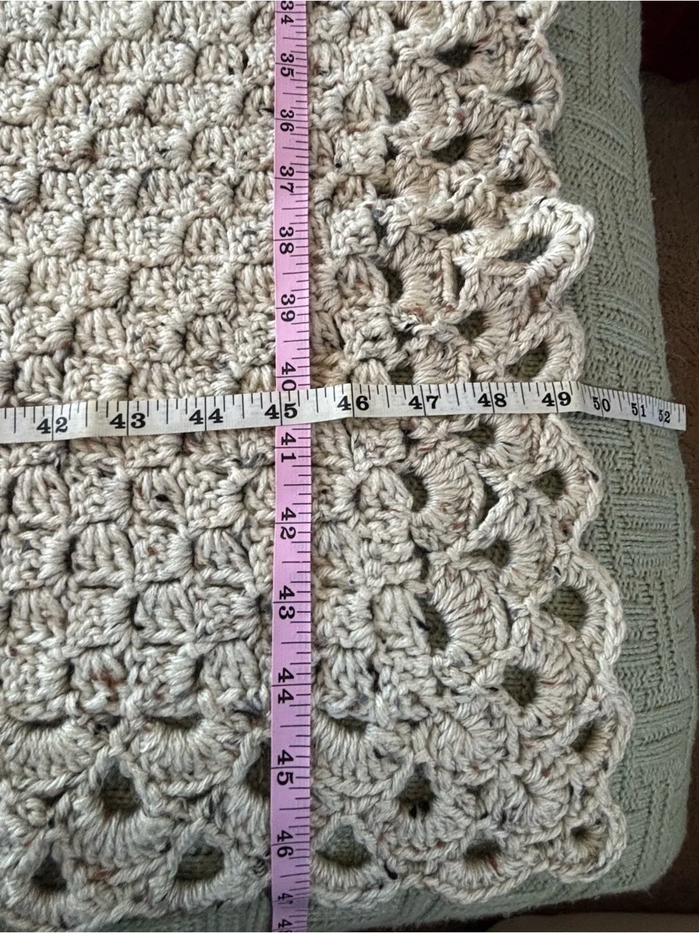 Handmade Crochet Blanket in Light Beige Heather